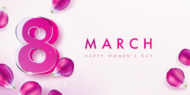 Vector banner for the international women's day with the decor of pink tulip petals.