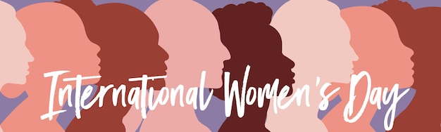 Vector banner internationale vrouwendag profiel van vrouwen van verschillende nationaliteiten