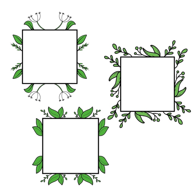 사각형 프레임 꽃과 나뭇잎 테마로 초대 배너