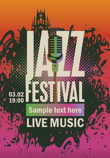 Vector banner for jazz festival with microphone