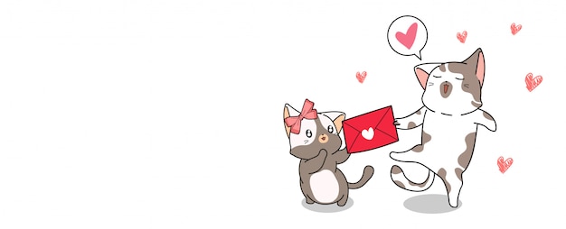 Banner kawaii cat sta dando una lettera d'amore all'altro gatto