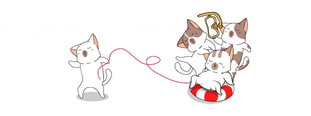 Banner kawaii katten reizen naar de zee