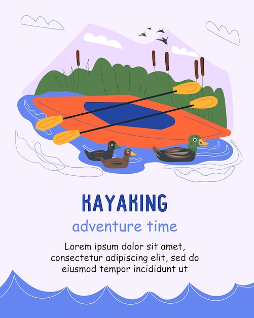 banner for kayaking and rafting adventures outdoor tourism vector illustration