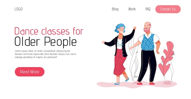 Banner or landing page for elderly people dance classes vector illustration