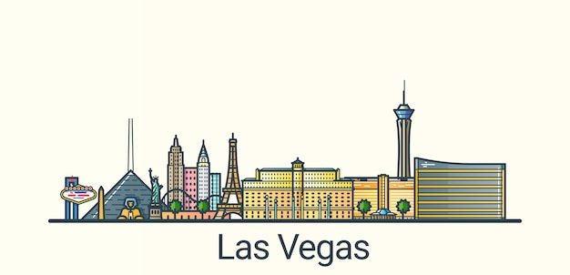 Banner della città di las vegas in stile alla moda linea piatta. tutti gli edifici separati e personalizzabili. linea artistica.