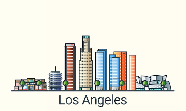 banner of los angeles city in flat line trendy style. los angeles city line art. all buildings separated and customizable.