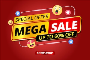 Banner mega sale and emoji icon