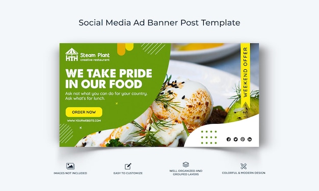 Vector banner met advertenties voor restaurants en eten op facebook