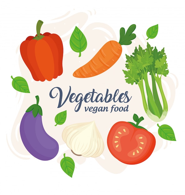 Vector banner met groenten, concept veganistisch eten met verse en gezonde groenten