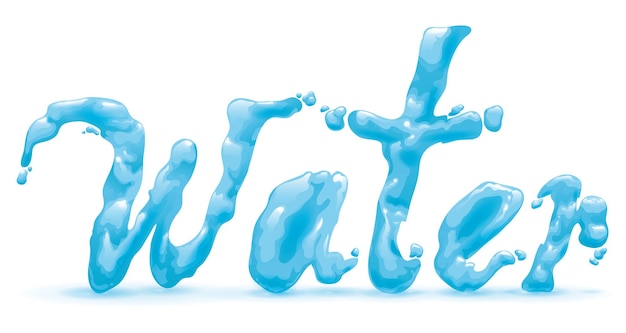 Vector banner met het woord water in vloeibaar of waterig effect geïsoleerd ontwerp in gradiënt stijl