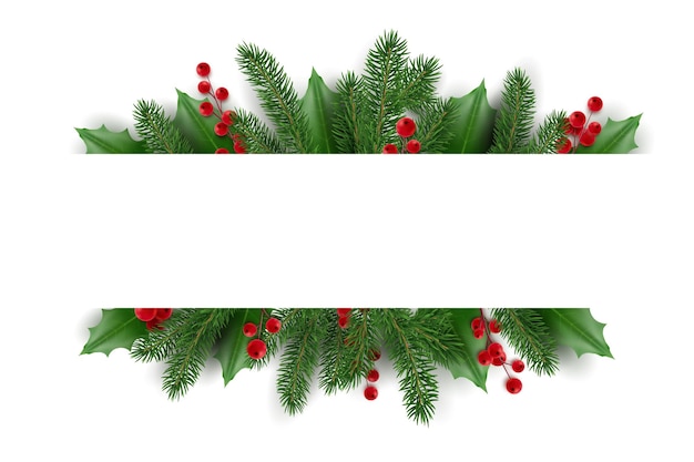 Banner met kerstboomtakken Kerstslinger met hulstbessen Realistisch ogende boom