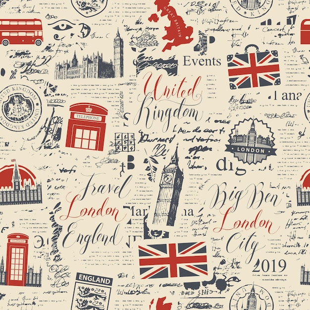 banner met naadloos patroon op thema's uit het VK en Londen