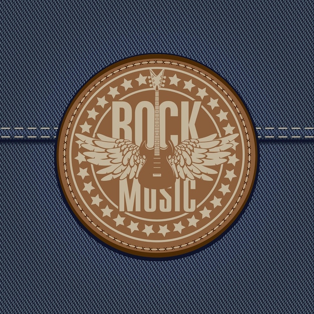 Vector banner met rock embleem op achtergrond van denim