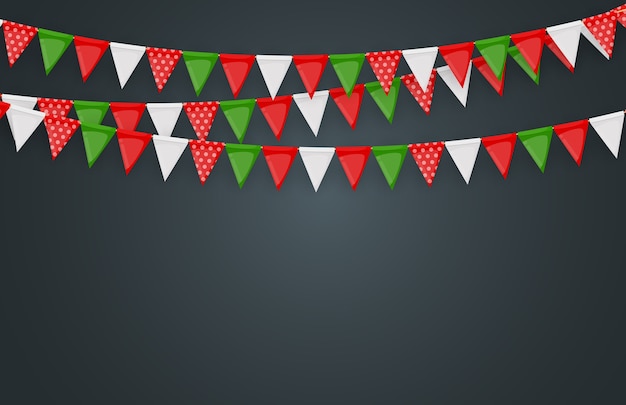 Banner met slinger van vlaggen en linten. Holiday Party achtergrond voor verjaardagsfeestje, carnaval.