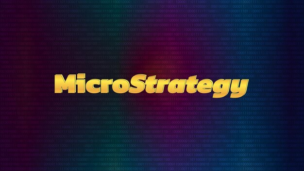 Banner microstrategy incorporated su sfondo arcobaleno scuro. azienda che acquista bitcoin e altre monete digitali e spinge il mercato verso l'alto. illustrazione vettoriale.