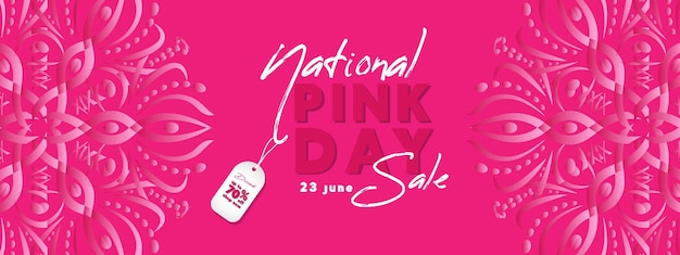 Vettore banner per il national pink day design in colore bianco e rosa con ornamento astratto rotondo