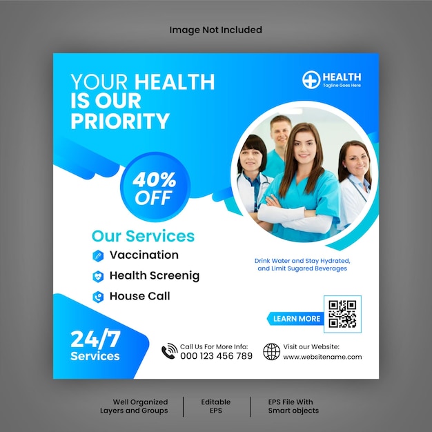 Banner of vierkante flyer voor de preventie van vectorgezondheidszorg voor de sjabloon van een post op sociale media