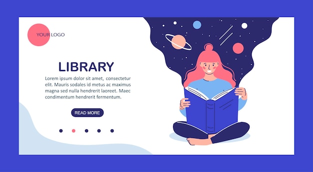 Banner online learning and online library.cartoon style