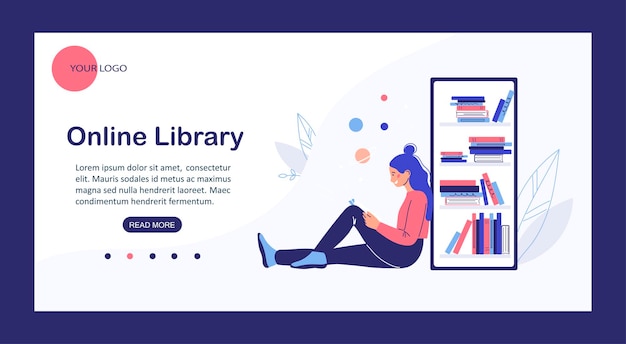 Vector banner online learning and online library.cartoon style