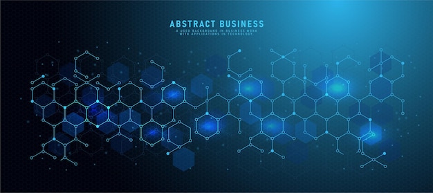 Banner ontwerpsjabloon Abstracte achtergrond met geometrische vormen en zeshoekige patronen. Met kleine stippen Vectorillustratie voor technologie of wetenschappelijk ontwerp