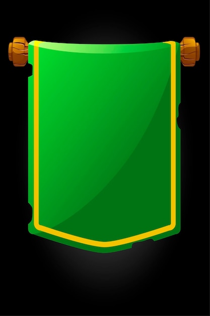 Bandiera verde vecchia bandiera del pannello per il gioco. illustrazione di una bandiera vintage strappata appesa.