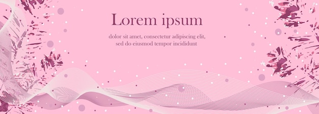 Баннер на розовом фоне с абстрактными волнами, снегом, стоками и листьями