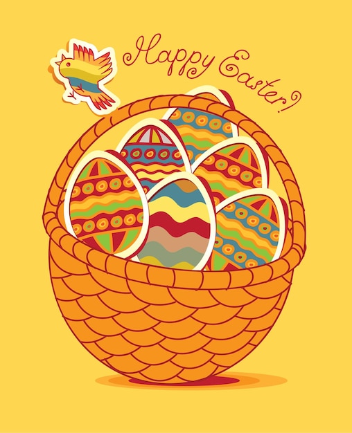 Banner postcard with Easter eggs in a basket