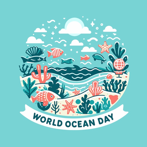 Vector banner poster commemorating world ocean day