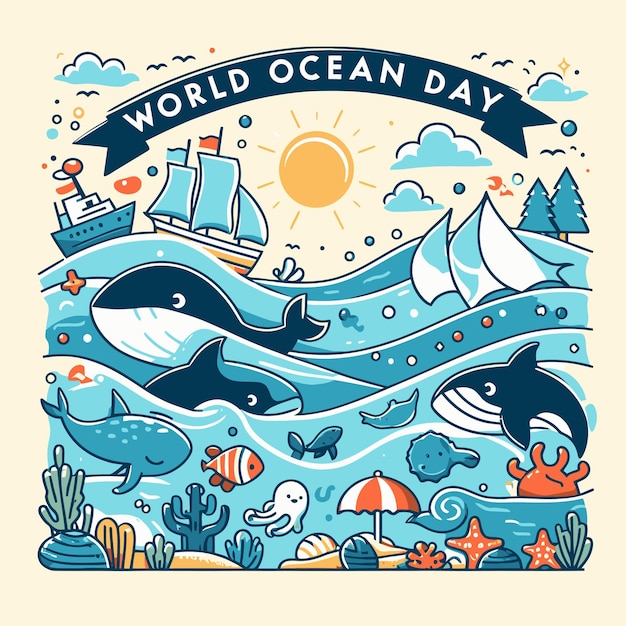 Vector banner poster commemorating world ocean day