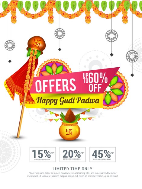 Vector banner or poster of occasion gudi padwa celebration (lunar new year) background.