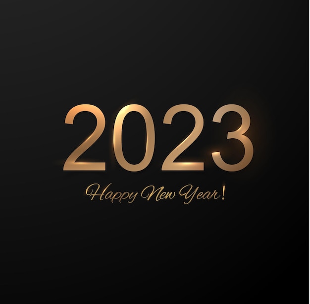 Banner poster Wishing you Happy New Year 2023 handwritten lettering typography design gold star