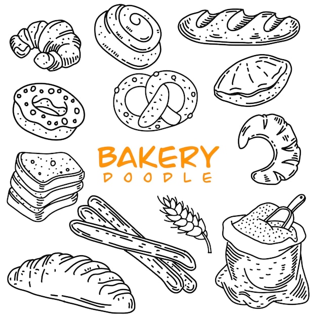 Banner or poster with various hand drawn bakery bread products doodle style vector illustration vintage bakery banners with sketched bread vector setbakery background