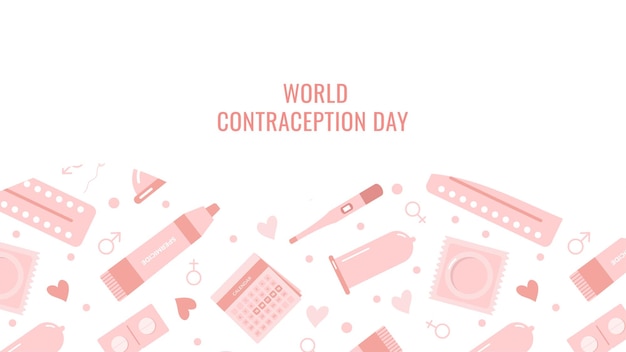 Banner poster world contraception day in flatpack style different types of contraception methods