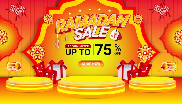 Banner Ramadan mubarak sale orange 3d text editable social media background