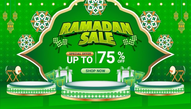 Banner Ramadan mubarak verkoop groene 3d tekst bewerkbare sociale media achtergrond 8