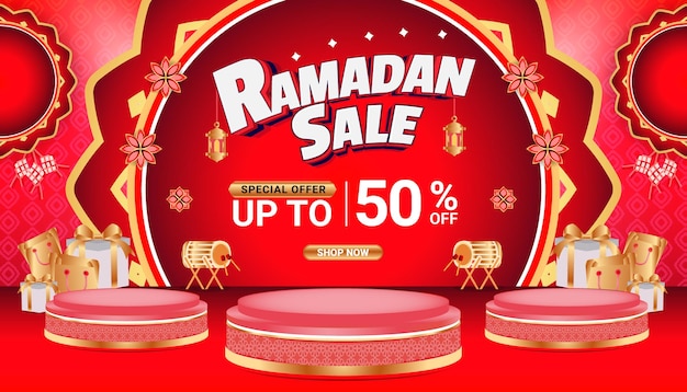 Banner Ramadan sale mubarak festival 3d text editable social media background 3