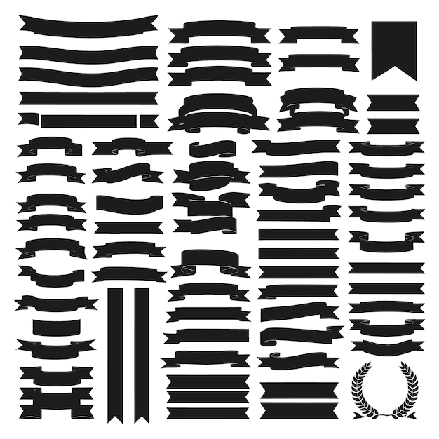 Banner ribbon set silhouette vector black shape