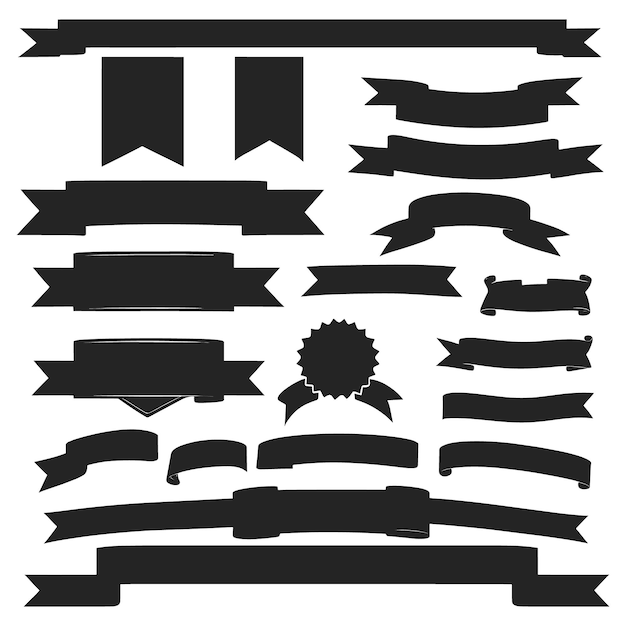 Vector banner ribbon set silhouette vector black shape