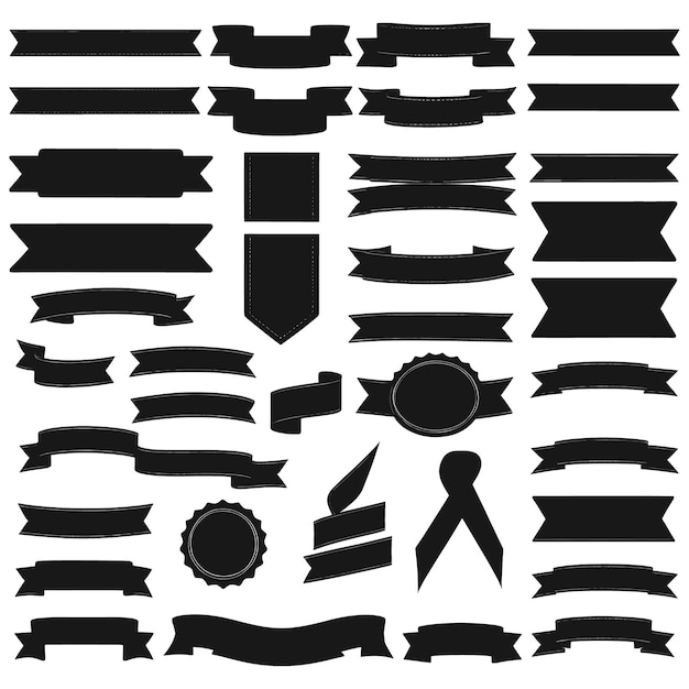 Banner ribbon set silhouette vector black shape