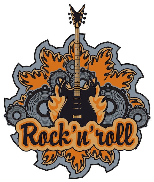 banner for rock pub with guitar and speakers