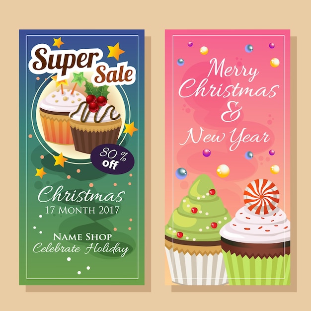 banner sale in christmas theme with cupcake