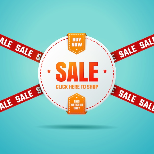 Banner sale with red ribbons. vector illustration