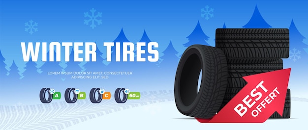 Banner for seasonal replacement of car tires winter tires for driving in different weather condition..