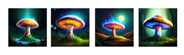 Vector banner set fabulous big mushroom in a magical forest fantasy mushrooms illustration for the book