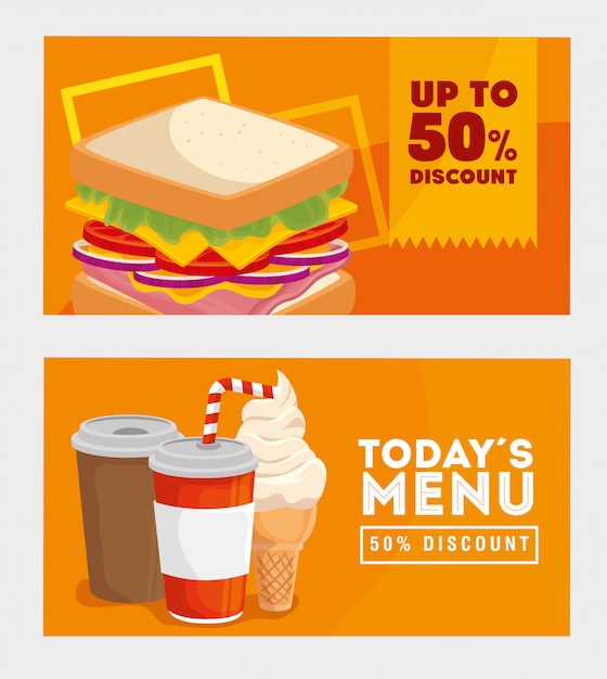 Vector banner set of offer delicious fast food