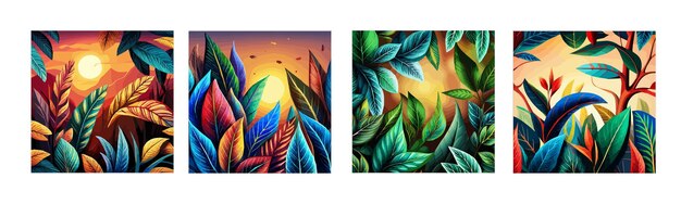 Banner set pattern paradiso tropicale esotico piante e alberi tropicali colorati illustrazione vettoriale