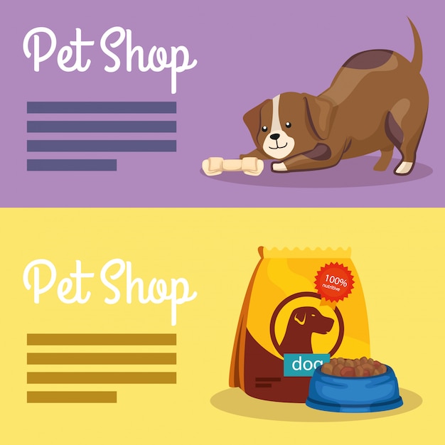 banner set of pet shop veterinary