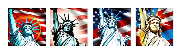 Banner set statue liberty and u s flag vector illustration patriotic illustration appropriate for