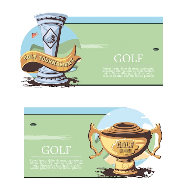 Vector banner set trofeeën golftoernooi