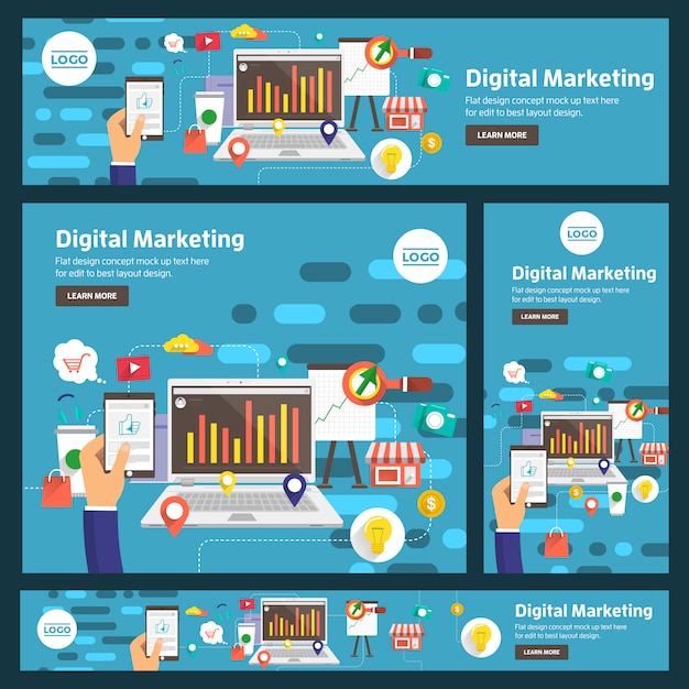 banner set vector digital business